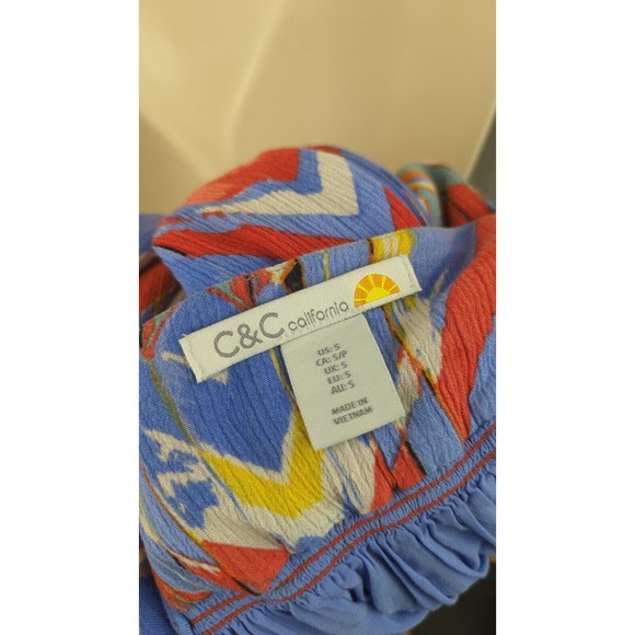 C&C California Boho Gauze Colorful Maxi Midi Dress Blue Ikat Abstract Swing S - Picture 5 of 6